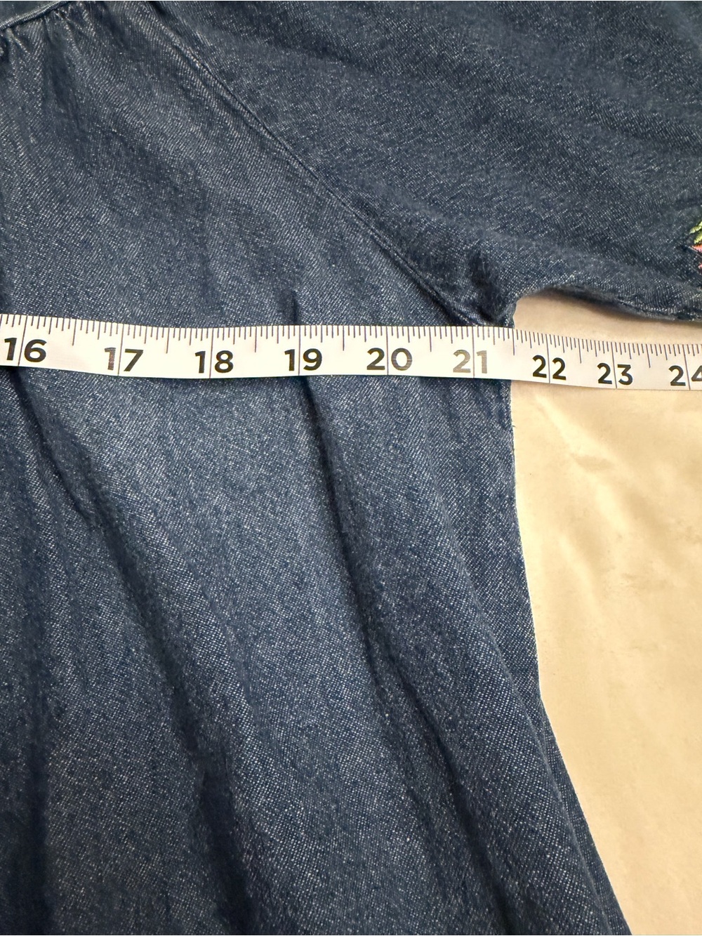 Vintage 90s Denim Floral Embroidered V-Neck Patio Swing Dress, see measurements - Picture 11 of 12